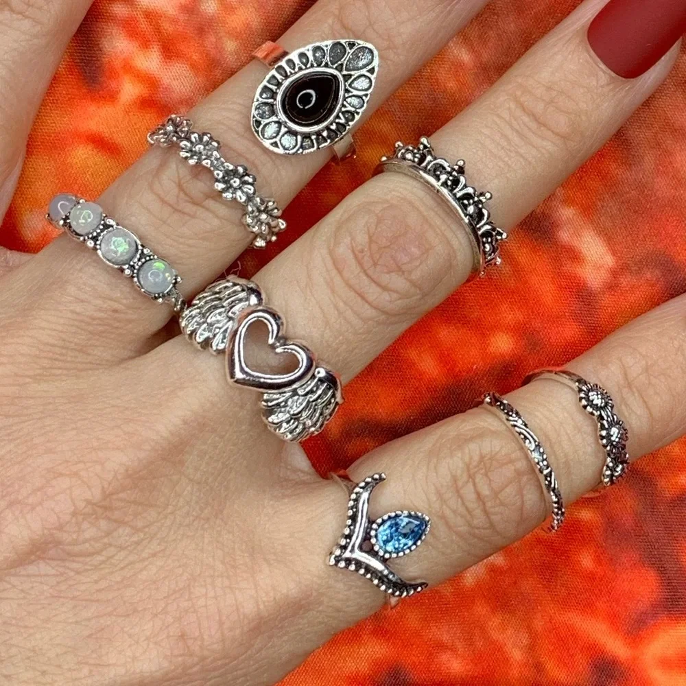 3/$10 NEW Boho Style Rings & MIDI Rings Design Mix / silver tone Bundle NWOT - Picture 2 of 9